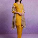 Yellow Embroidered Suit Set with Dupatta