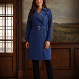 Aurelia Navy Double-breasted Long Coat