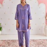 Navya Periwinkle Lilac Embroidered Kurta Set