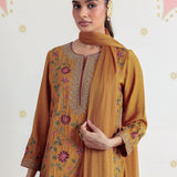 Aafreen Turnmeric Mustard Aari & Zari Embroidered Panelled Suit Set