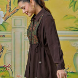 Meher Plum Brown Thread Embroidered Shirt