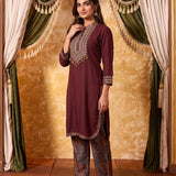 Iraaya Maroon Embroidered Kurta Set