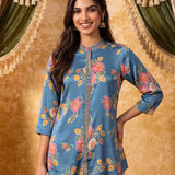 Aarohi Ocean Blue Printed Top