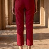 Maroon Cotton Blend Regular Fit Capris