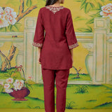 Meher Matt Red Embroidered Kurta Set