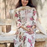 Olivia Cream Printed Suit Set with Dupatta