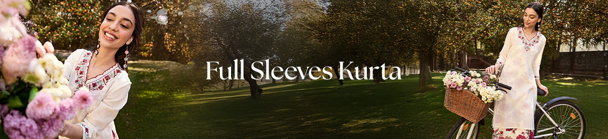 Lakshita’s elegant full-sleeved kurta is highlighted by the model in the banner visual