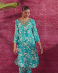Aina Blue Printed Rayon Kurta Set for Women