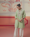 Hayaat Basil Green Embroidered Cotton Linen Tunic for Women