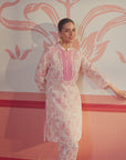 Roshna Coral Printed Cotton Linen Kurta Set for Women