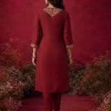 Noir Red Embroidered Cotton Blend Kurta Set