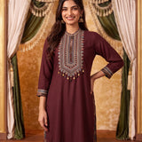 Iraaya Maroon Embroidered Kurta Set