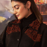 Raya Black Embroidered Ponzy Jacket for Women
