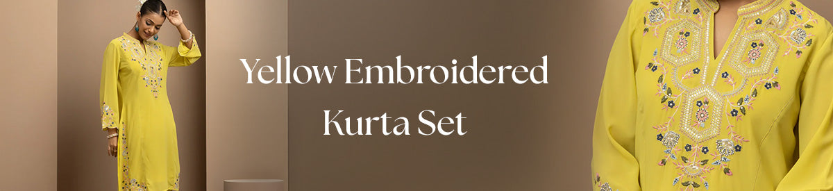 The banner image highlights Lakshita’s Yellow Embroidered Kurta Set collection 