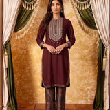 Iraaya Maroon Embroidered Kurta Set