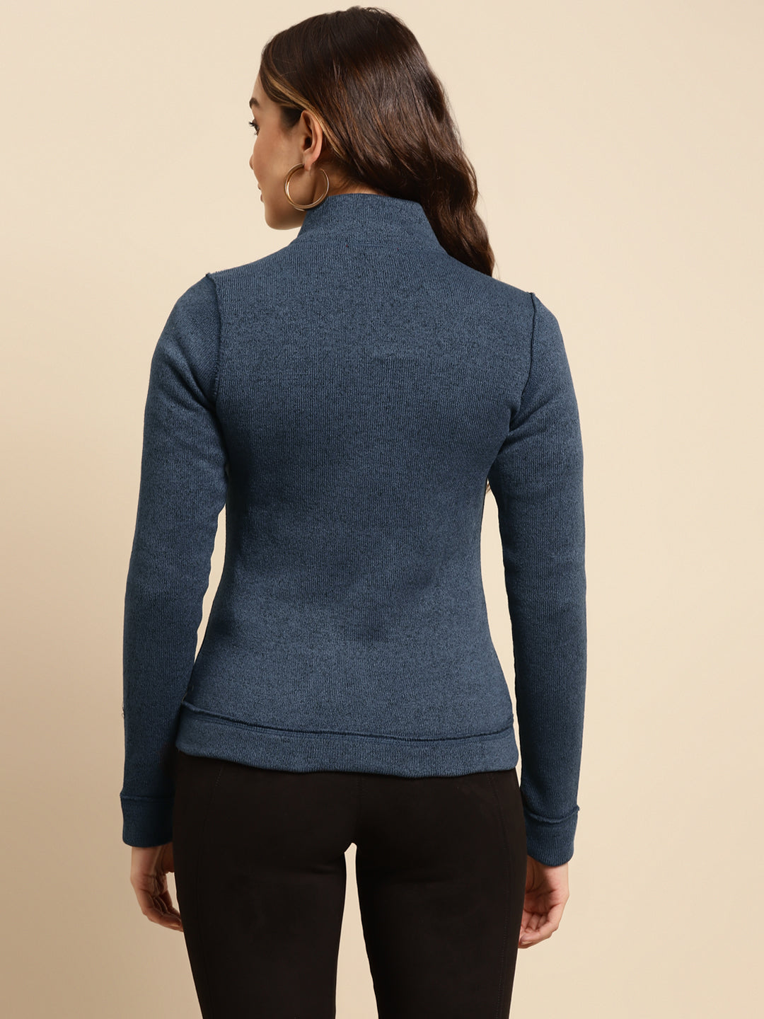 Blue Regular Plain Woolen Jacket