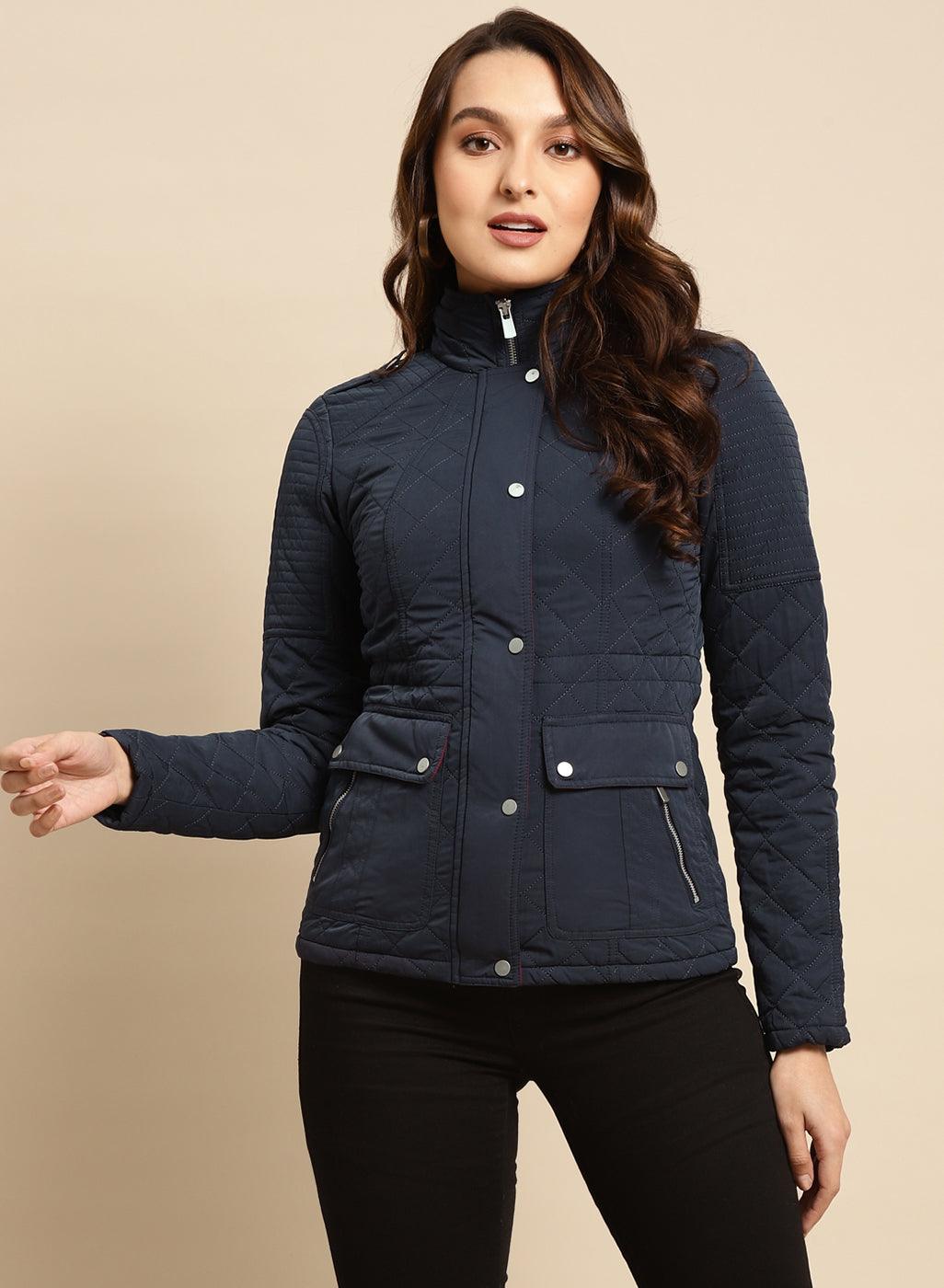 Navy Blue Regular Plain Jacket - Lakshita