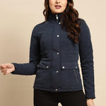 Navy Blue Regular Plain Jacket - Lakshita