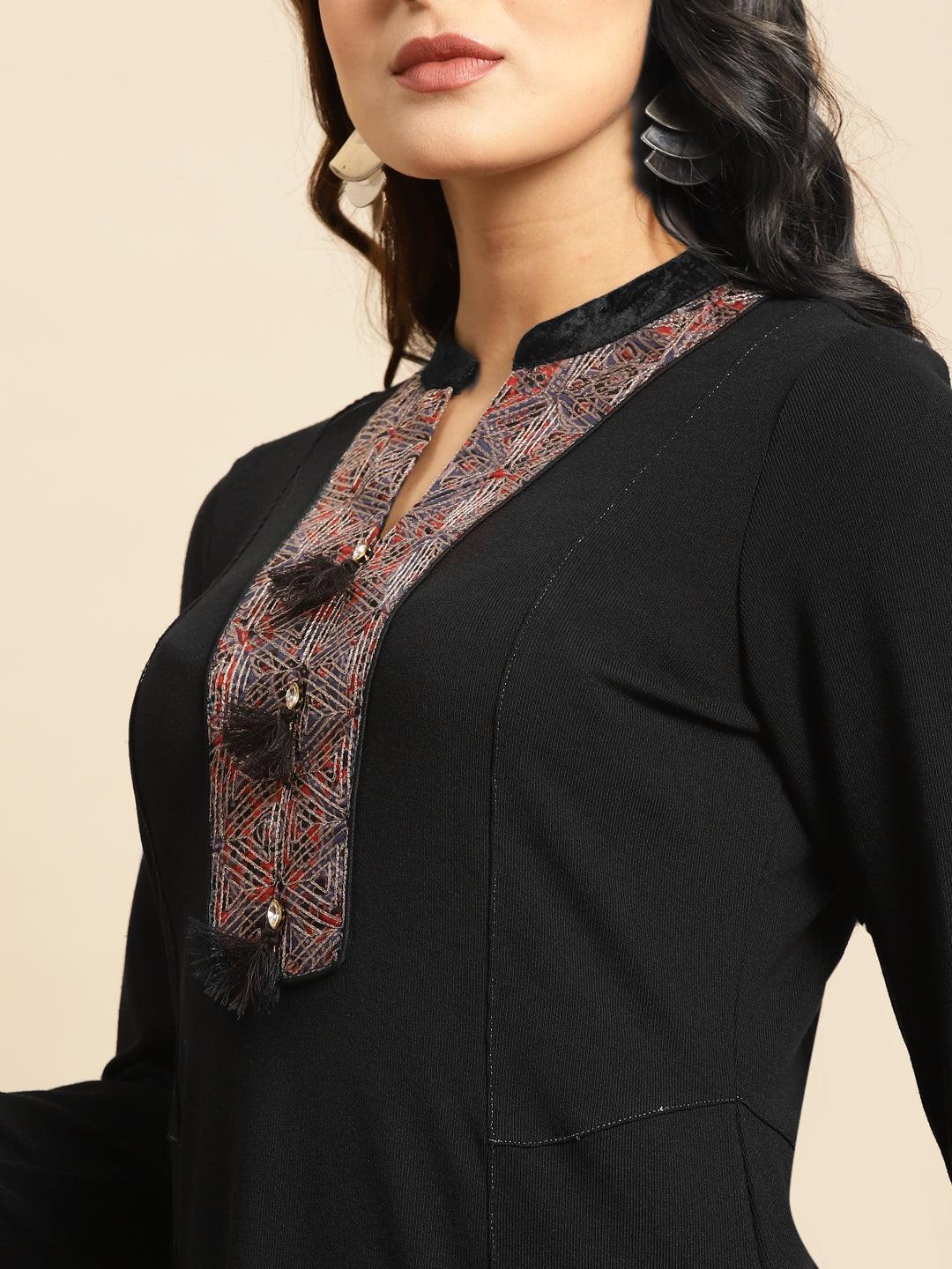 Black Regular Embroidery Kurti - Lakshita