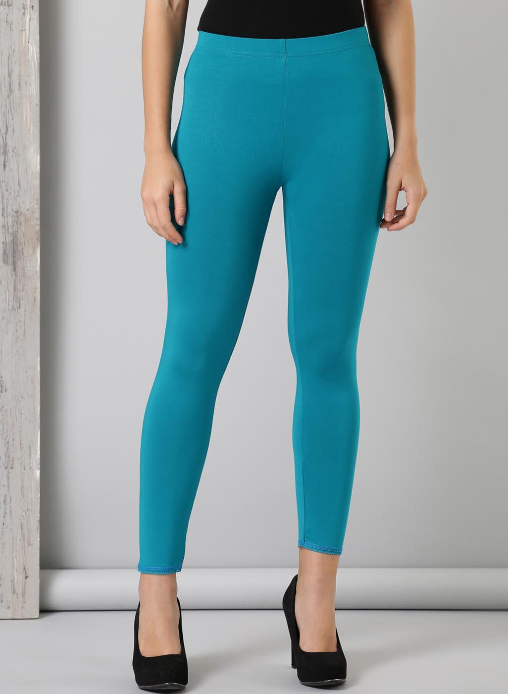Turquoise Ankle Length Plain Legging - Lakshita