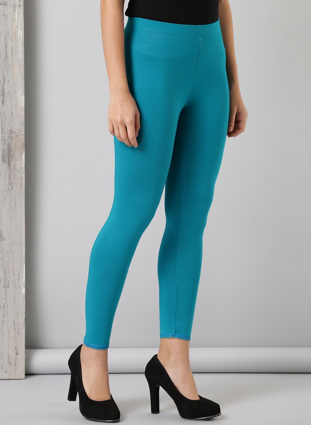 Turquoise Ankle Length Plain Legging - Lakshita