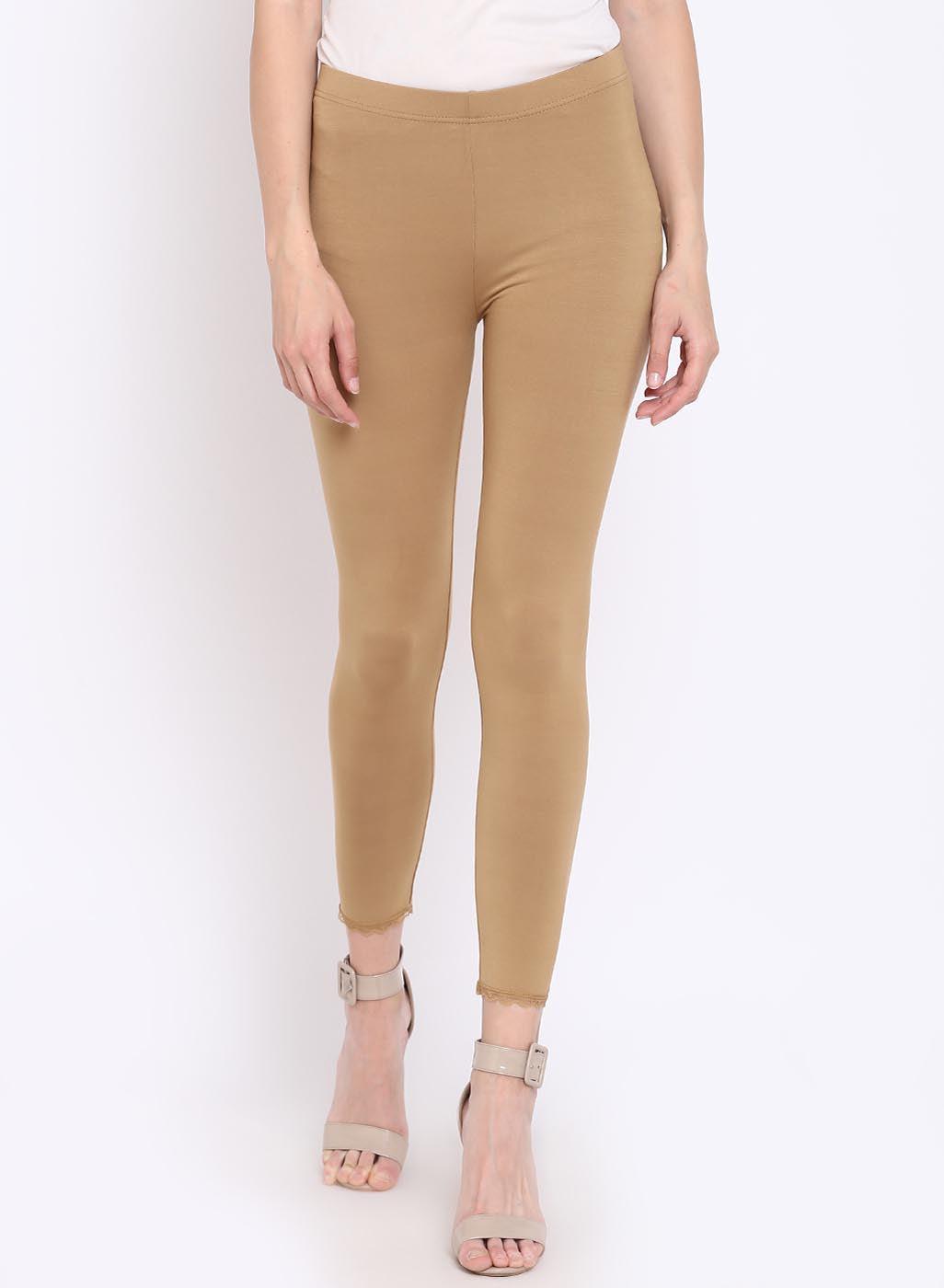 Beige Ankle Length Plain Legging - Lakshita