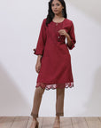 Maroon A-Line Kurta with Delicate Embroidery