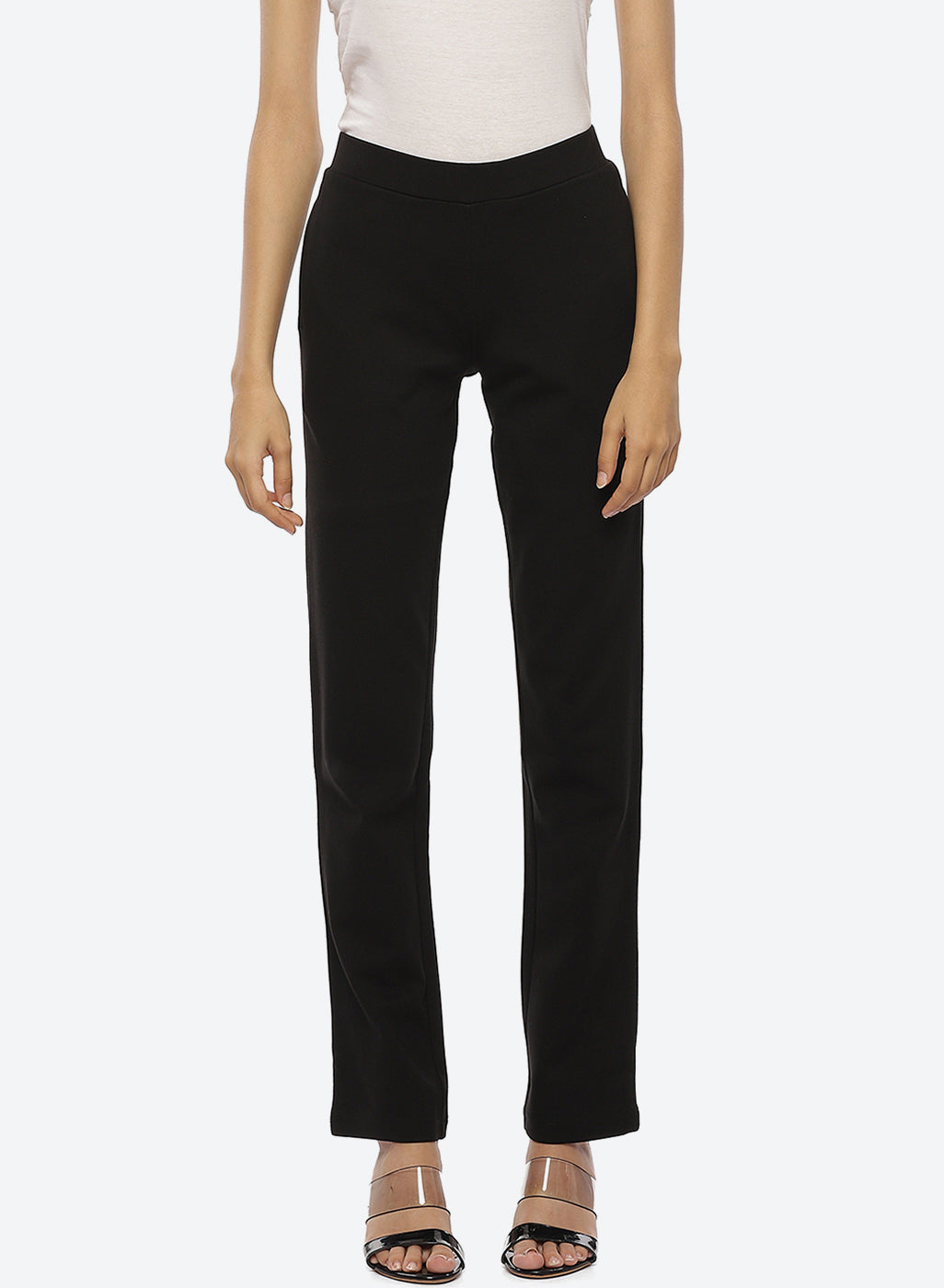 Black Regular Plain Pants