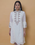 Ivory Long Kurta with Embroidery and Flared Sleeves
