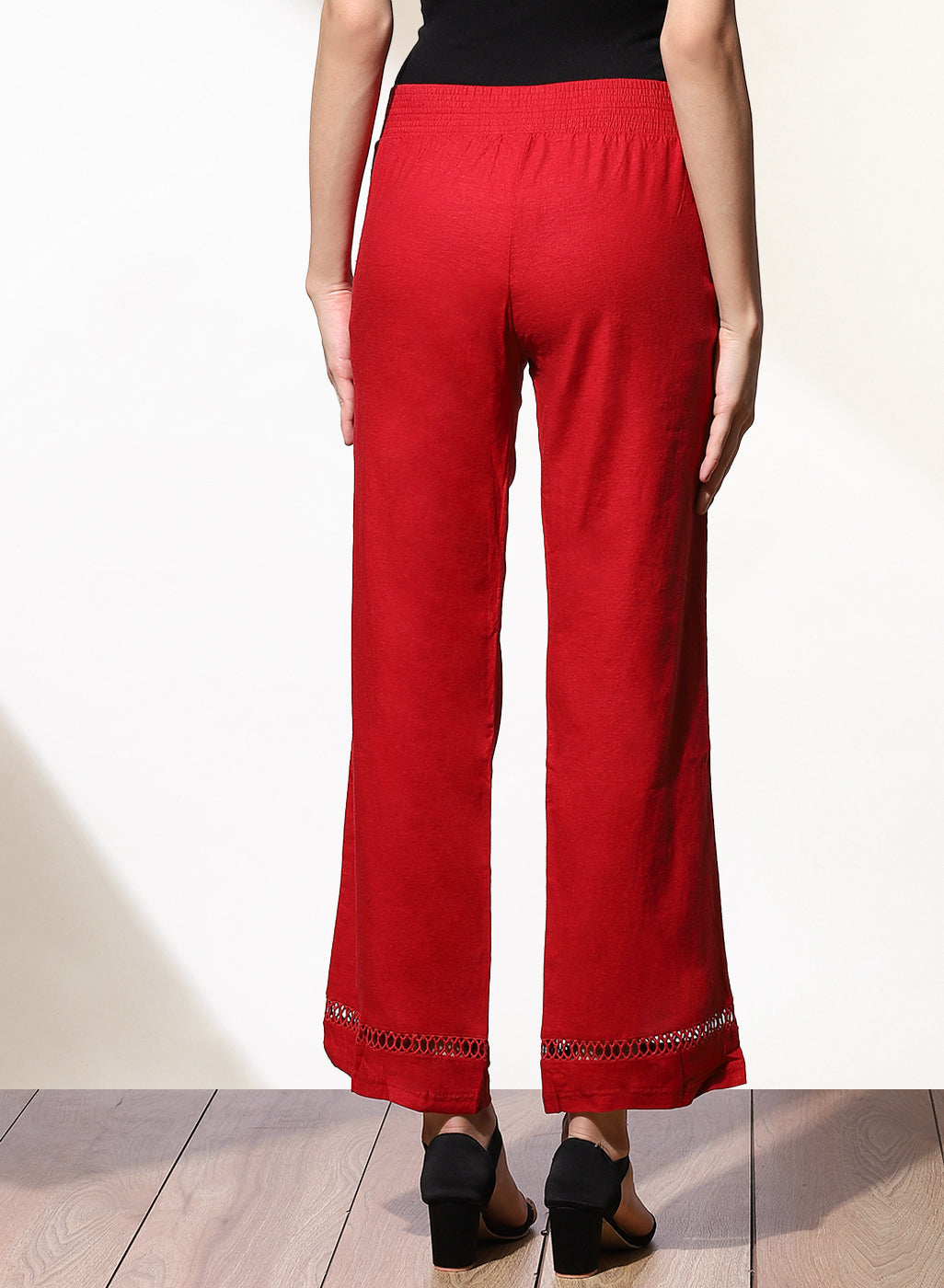Red Fitted Palazzo with Slight Bell Hem-21SHP0266-S-1 – Lakshita