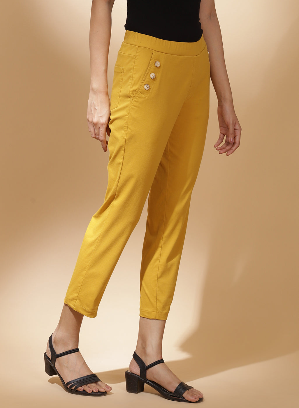 Spicy Mustard Capri Pants With Side Pockets