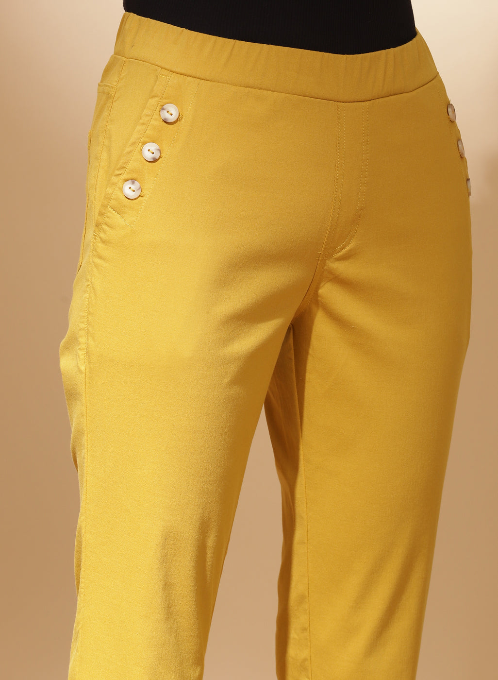Spicy Mustard Capri Pants With Side Pockets