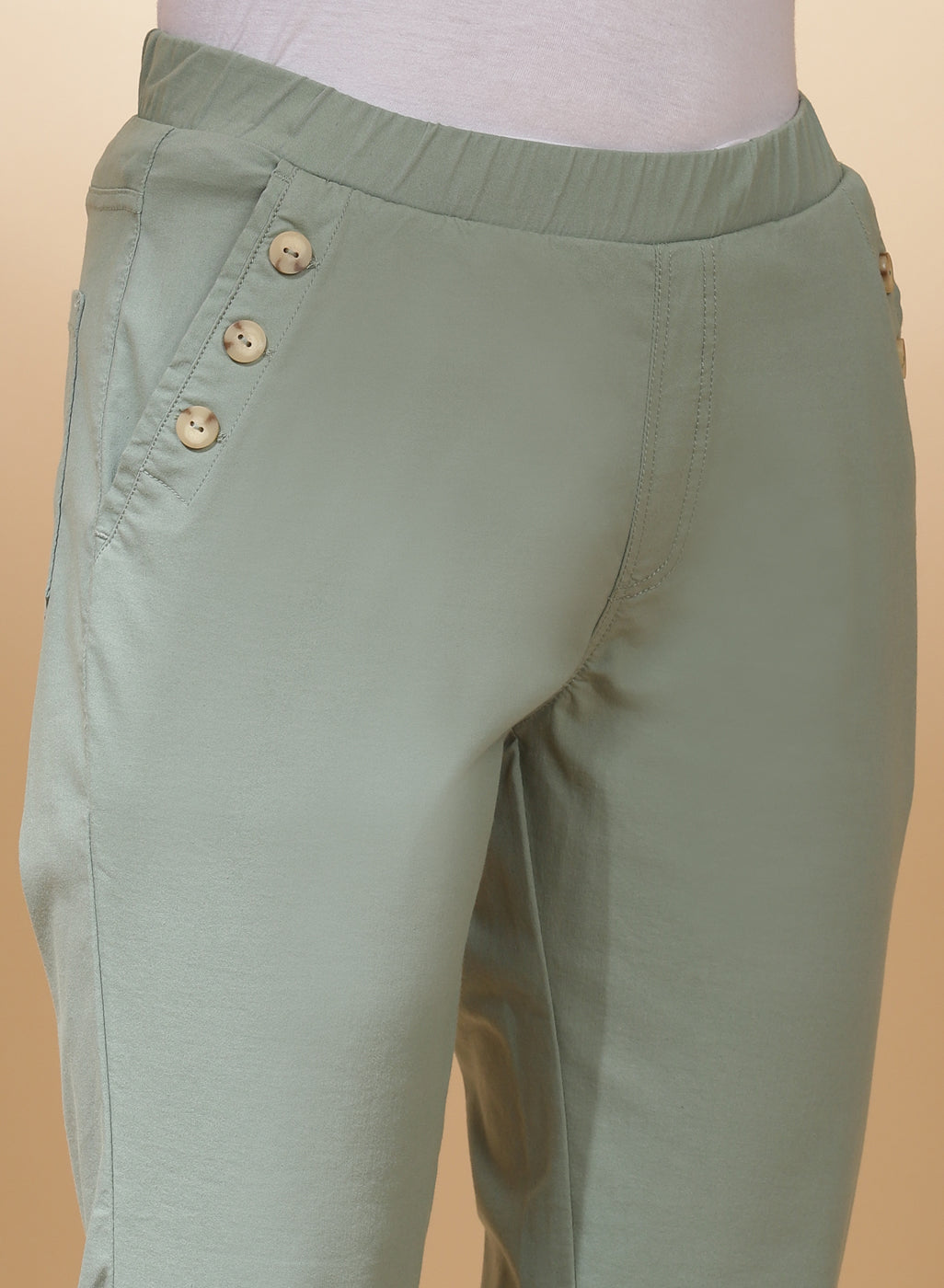 Granite Green Capri Pants With Side Pockets21SLBC02623 Lakshita