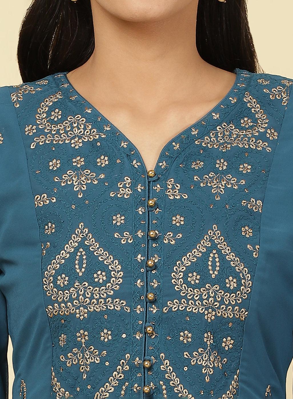 Mandana Karimi in a Azure Blue Jashn Embroidered Kurta - Lakshita