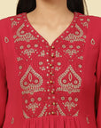 Fuchsia Rose Jashn Embroidered Kurta - Lakshita