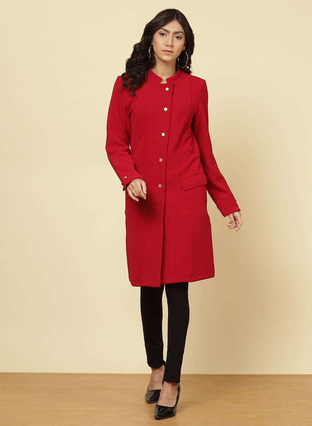 Clay Red Fleece Coat - Lakshita