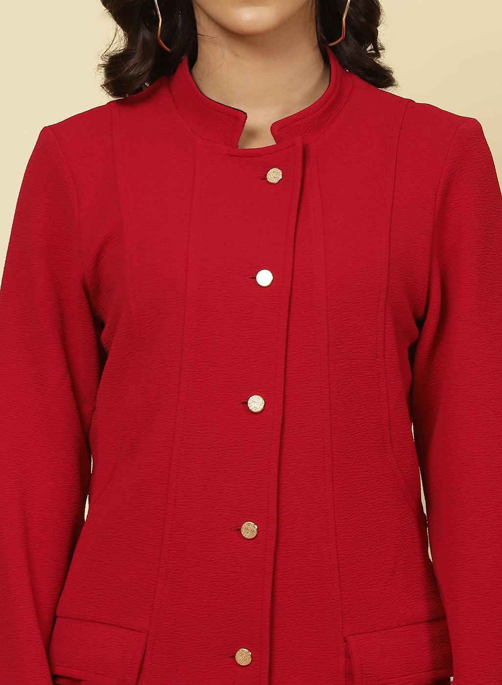 Clay Red Fleece Coat - Lakshita