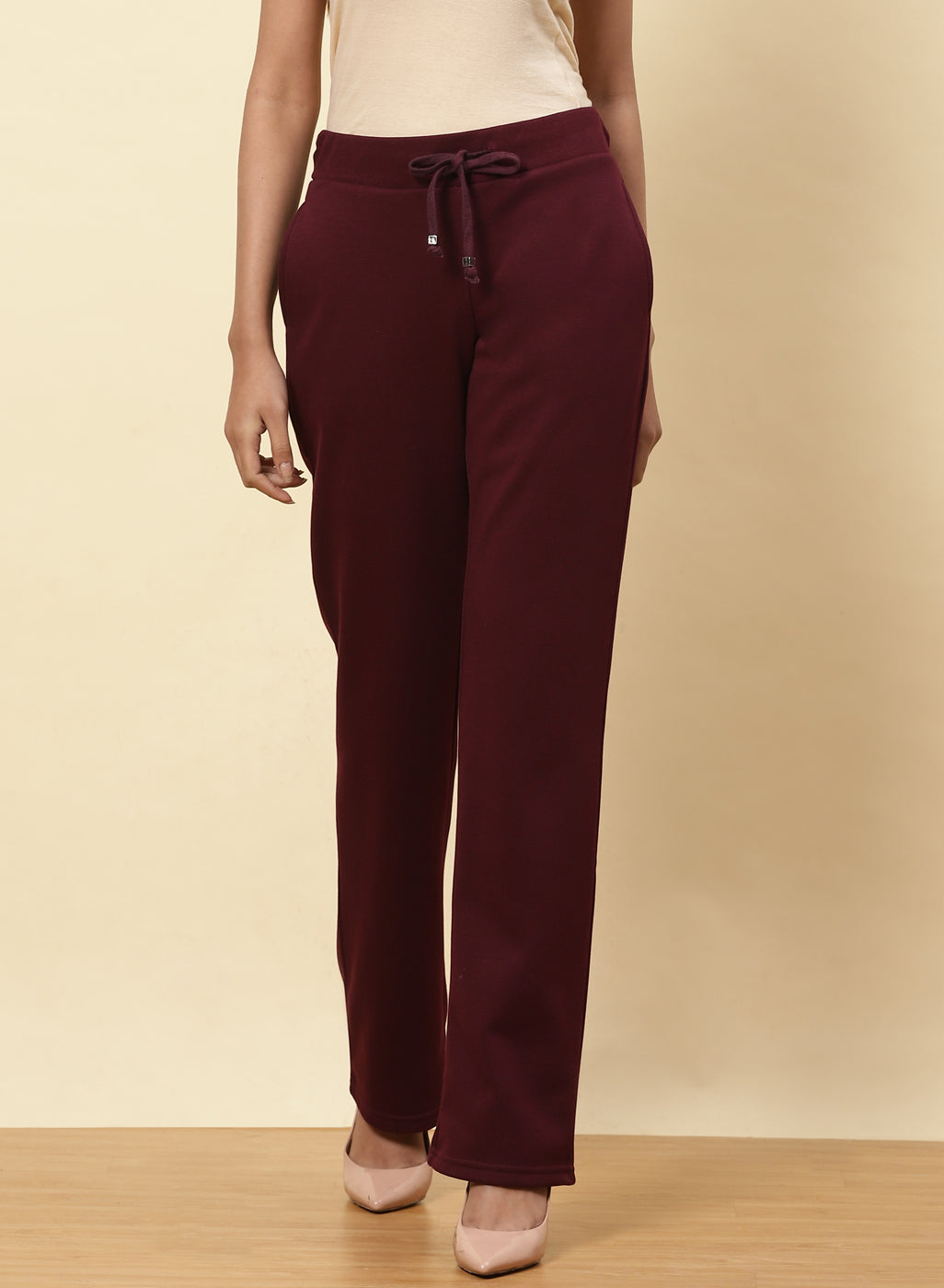 Burgundy Essential Solid Trousers