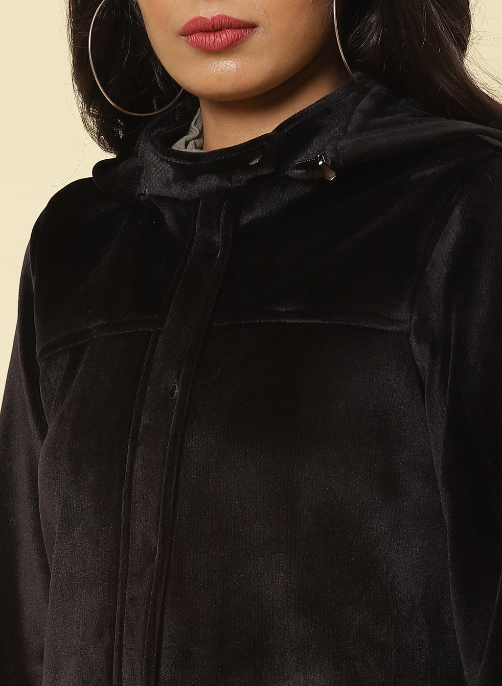 Charcoal Black Pintuck Jacket - Lakshita