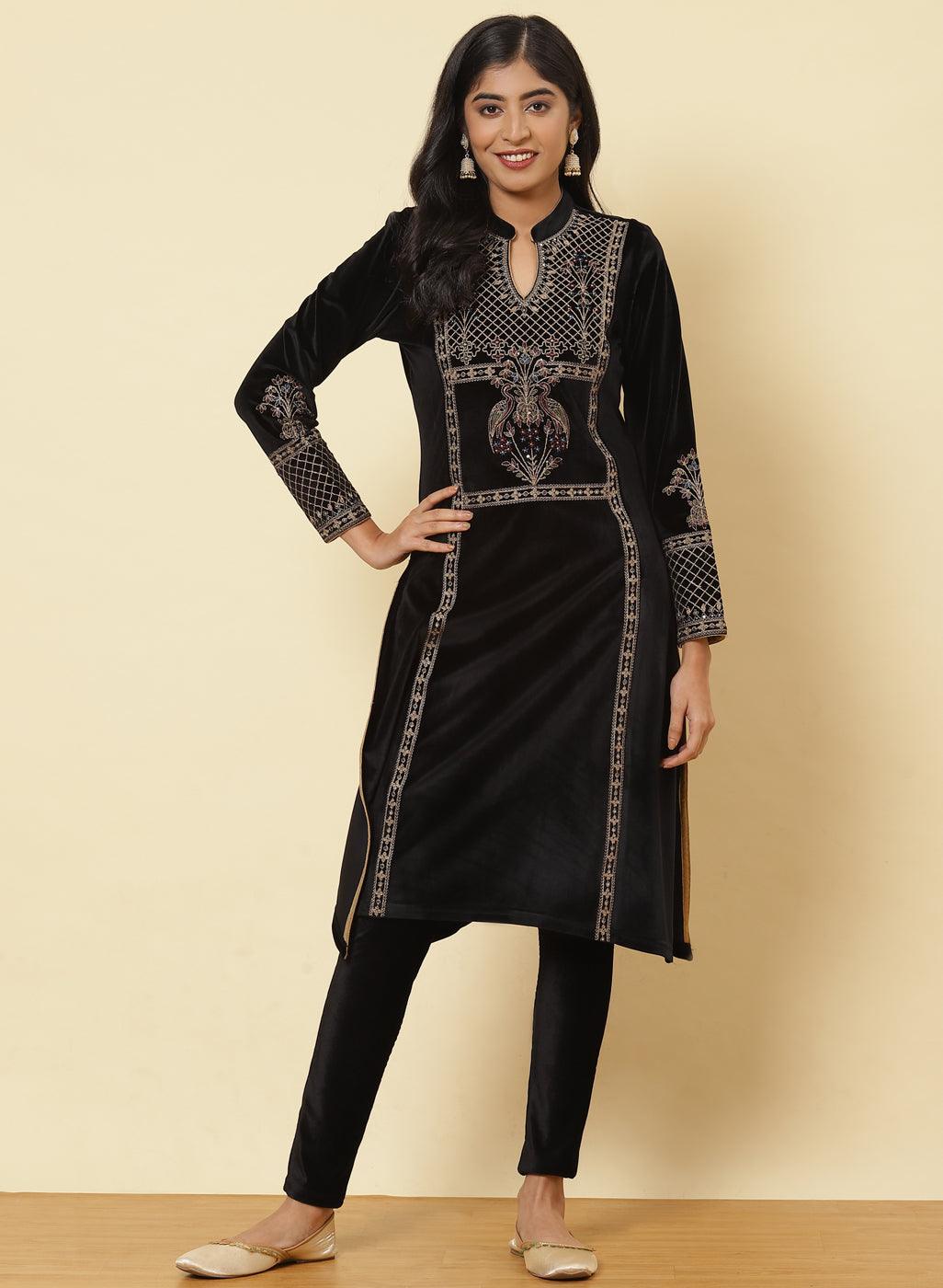 Winter Kurti Online Pink & Blue Full Sleeves Long Woolen Kurtis – Lady India