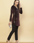 Full Sleeve Antique Mauve Embroidered Velvet Tunic With Sequins for Women