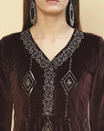 Antique Mauve Embroidered Velvet Tunic With Sequins - Lakshita