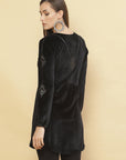Charcoal Black Embroidered Velvet Tunic With Sequins - Lakshita