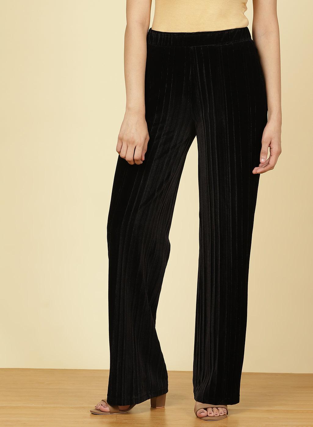 Charcoal Black Essential Solid Trousers - Lakshita