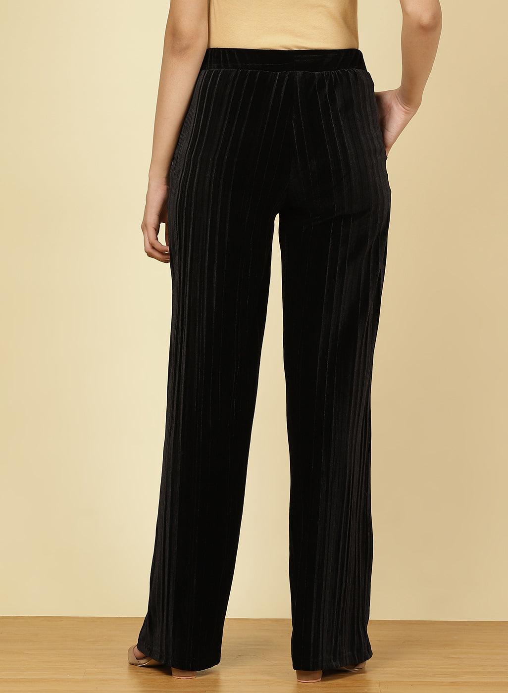 Charcoal Black Essential Solid Trousers - Lakshita