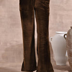 Solid Dark Beige Velvet Palazzo with Zari Detail at Hem - Lakshita