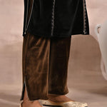 Solid Dark Beige Velvet Palazzo with Zari Detail at Hem - Lakshita