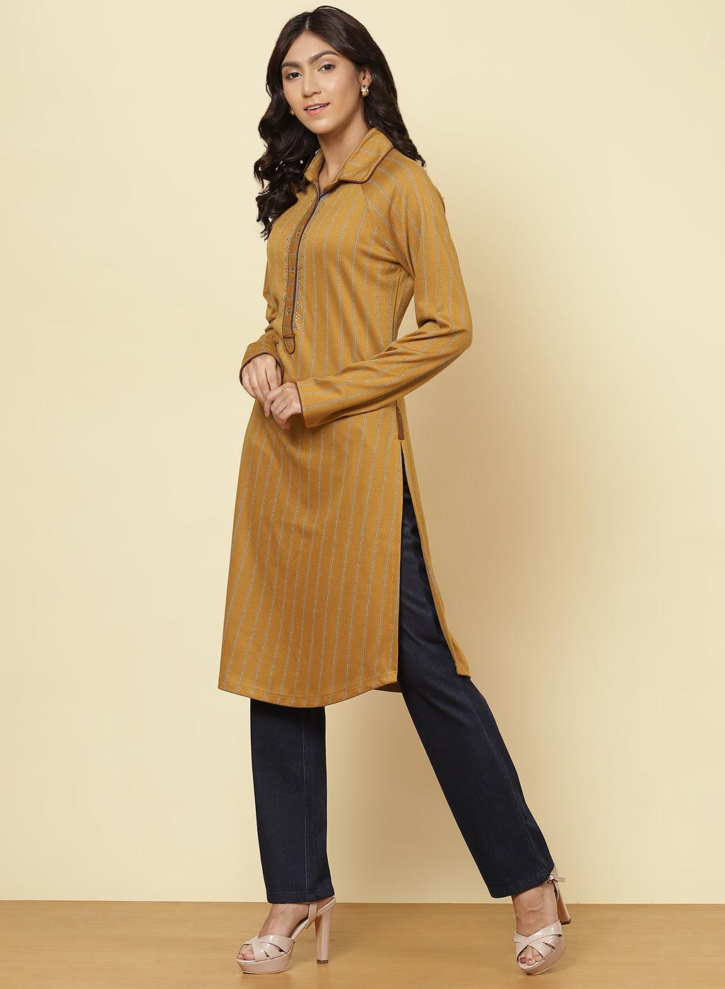 Spicy Mustard Striped Kurti - Lakshita