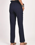 Navy Blue Straight Fir Pant with Decorative Belt Detail - Lakshita