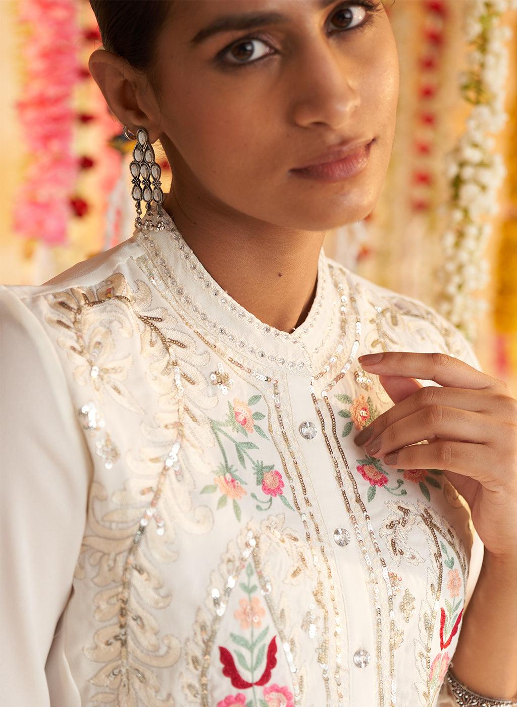 Pearl White Kurta With Embroidery - Lakshita
